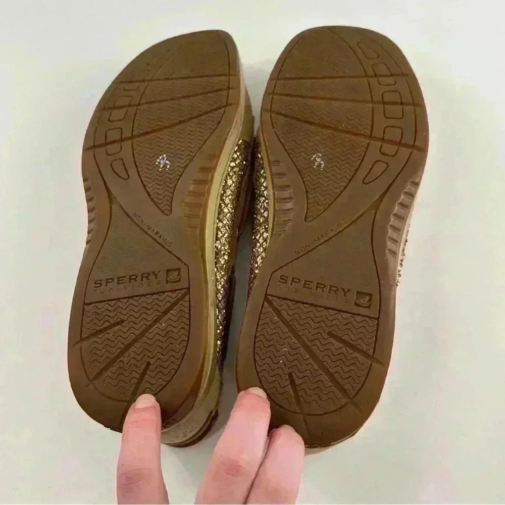 Sperry topsider flats 8.5 leather boat shoes gold glitter mermaidcore preppy